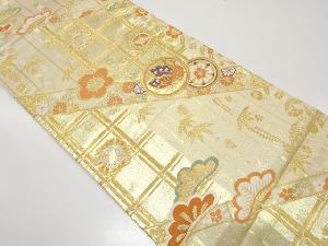 蝶に松竹梅・枝垂れ桜模様織り出し　袋帯